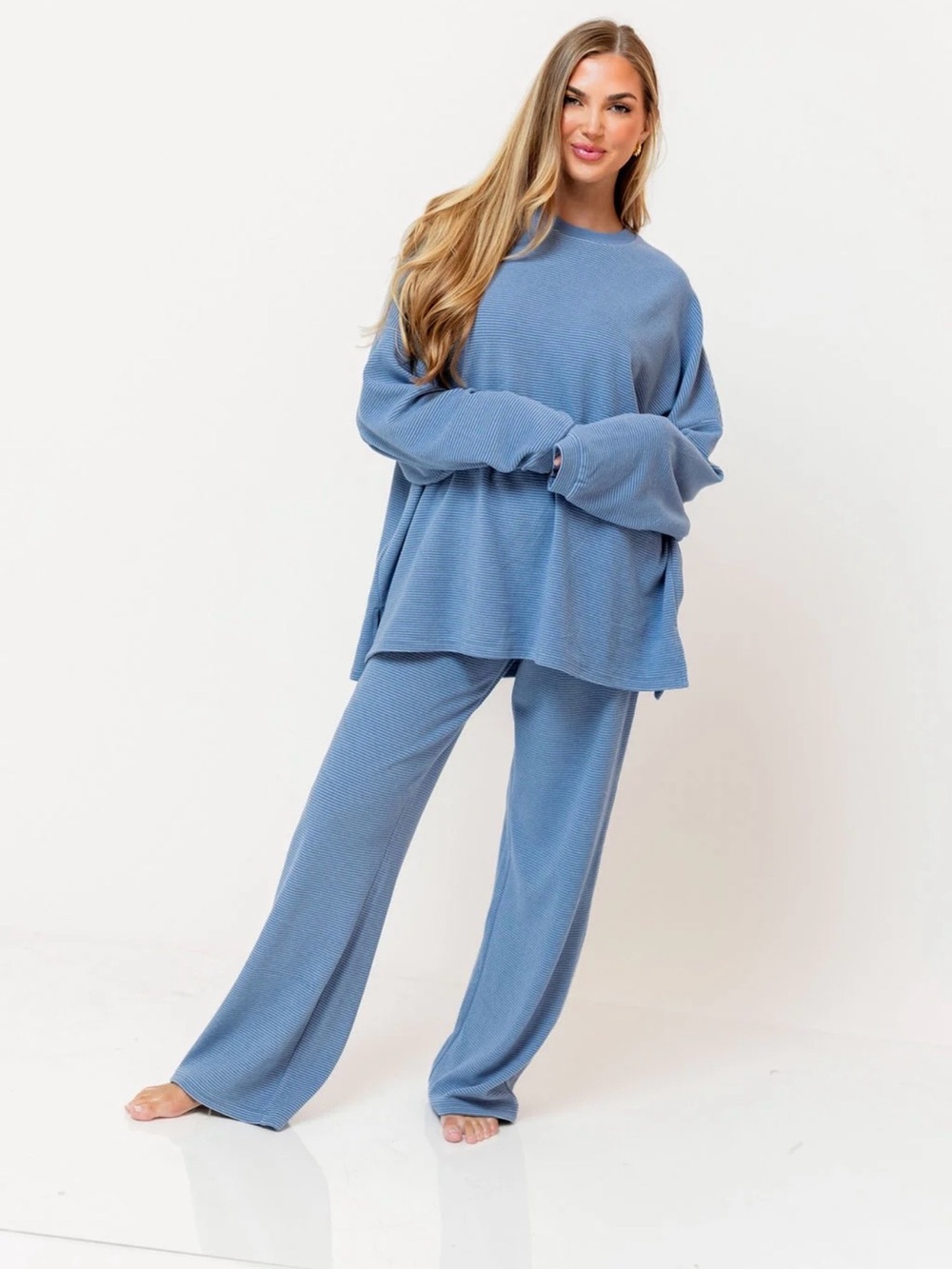 Blue Striped Fleece Set